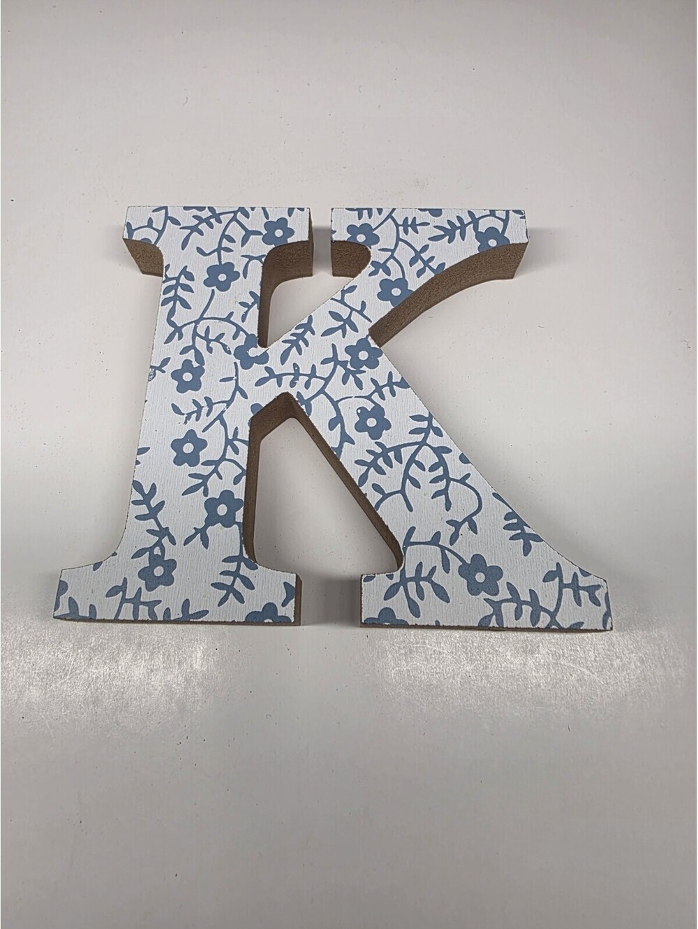 Decorative Wood Free Standing / Hang Letter "K" Blue Floral